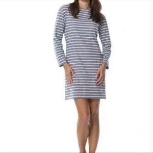 Size L Sail to Sable Blue and White Striped Long Sleeve T shirt Dress